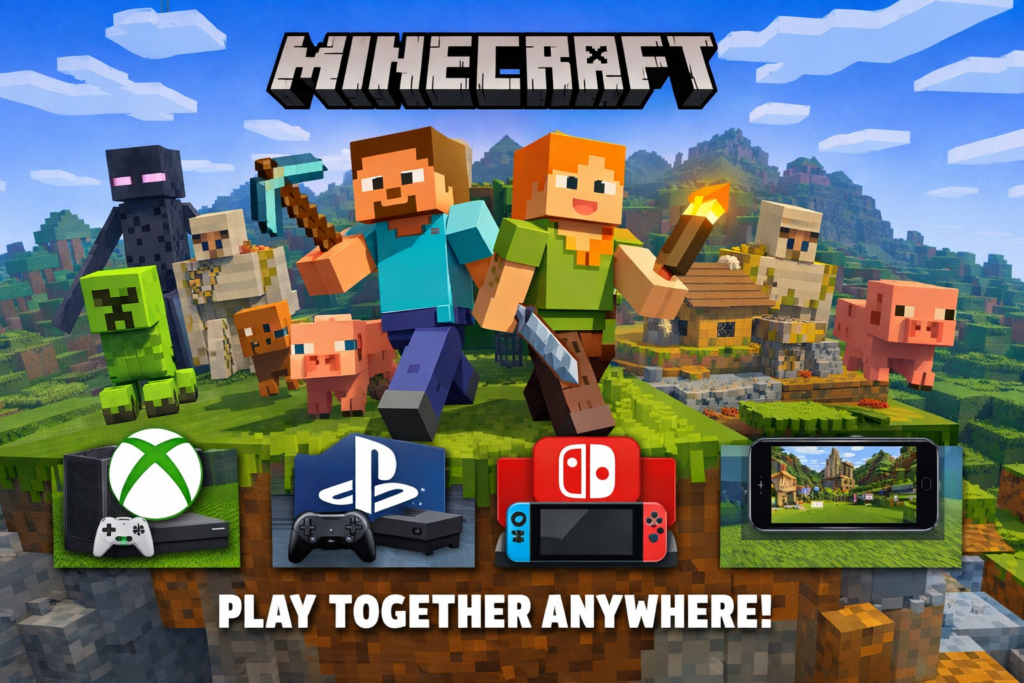 Minecraft en varias plataformas con juego cruzado entre consola, PC y móvil