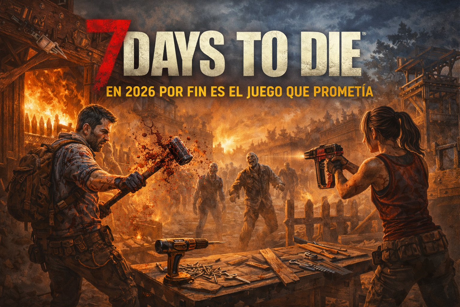 supervivientes contra zombies en ruinas