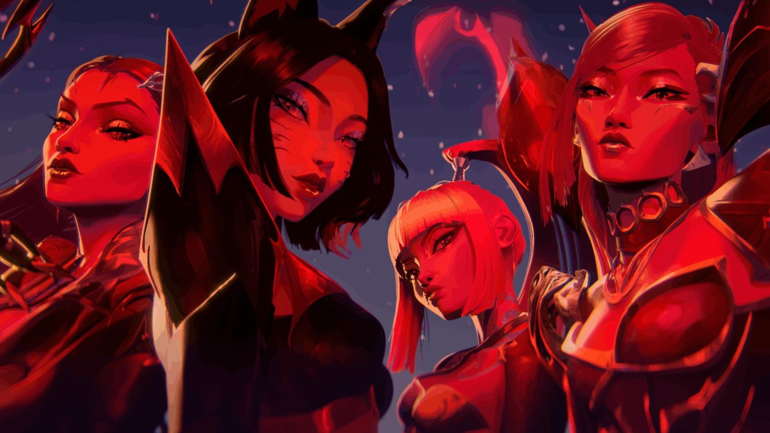 Evelynn, Ahri, Akali y Kai’Sa en la imagen oficial de K/DA FIRESTARTER.